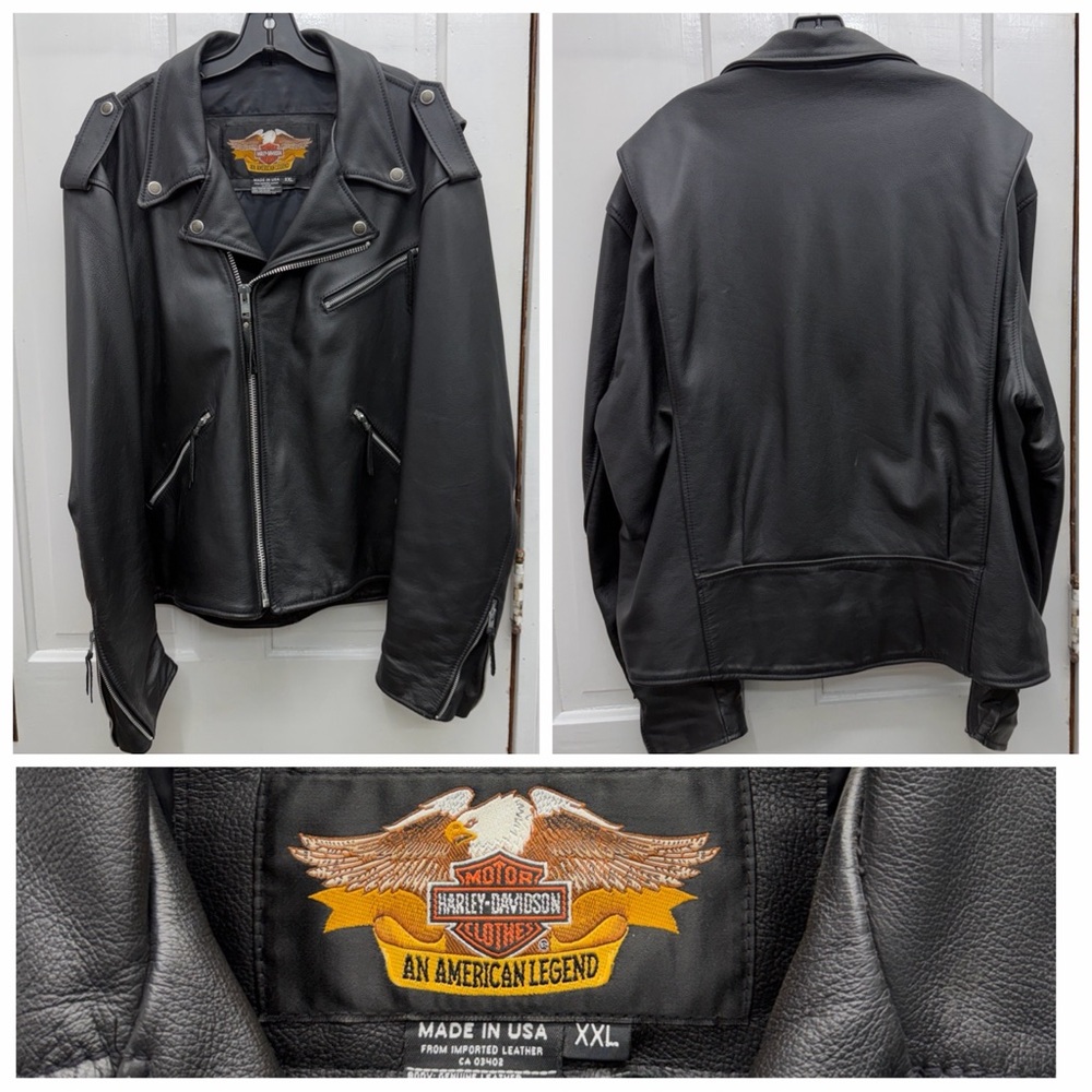 Vintage Harley Davidson black‎ leather zip up jacket men's xxl made in USA